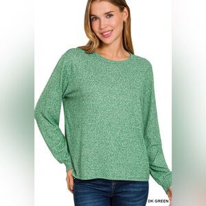 Zenana Outfitters Dark Green Long Sleeve sweater ht-2391y